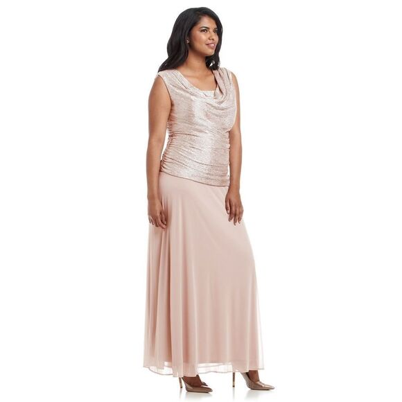 New! R&M RICHARDS Women's Plus Size Shimmery Chiffon Skirt Dress Color Blush - Picture 5 of 5